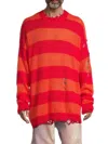 MEMBERS OF THE RAGE MEMBERS OF THE RAGE MEN'S DISTRESSED STRIPED OVERSIZE SWEATER