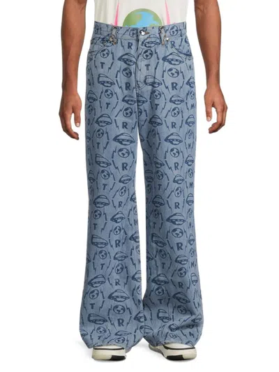 Members Of The Rage Men's Motr Monogram Wide-leg Jeans In Indigo