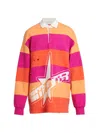 Members Of The Rage Men's Striped Cotton Distressed Long-sleeve Polo Shirt In Purple Orange Multi
