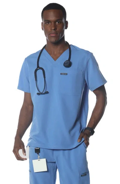 Members Only Brighton 3-pocket Scrub Top In Ceil Blue