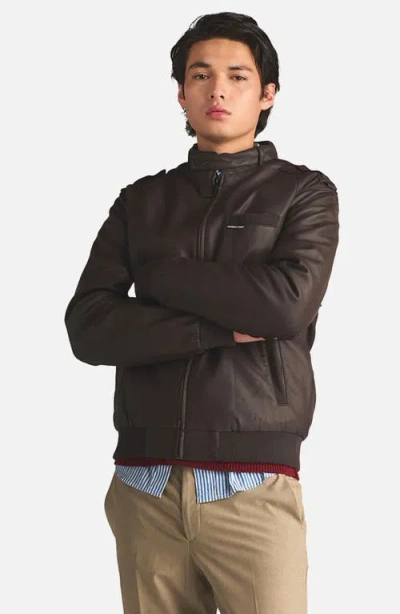 Members Only Faux Leather Iconic Racer Jacket In Dark Brown