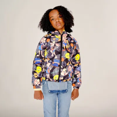 Members Only Kids' Girl's Heavy Quilted Puffer In New Looney Mash Jacket In Black
