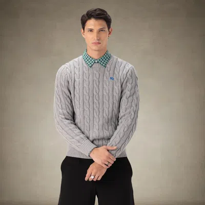 Members Only Men's Crew Neck Cable Sweater In Gray