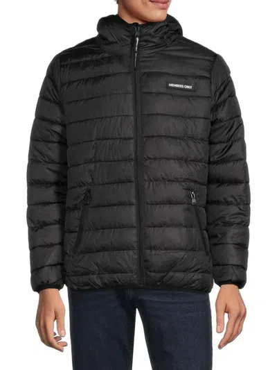 Members Only Men's Logo Hooded Packable Puffer Jacket In Black