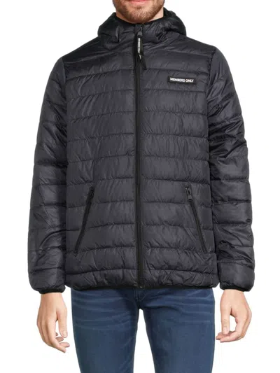 Members Only Men's Logo Hooded Packable Puffer Jacket In Charcoal