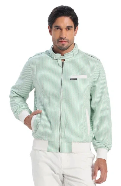 Members Only Seersucker Iconic Racer Jacket In Green