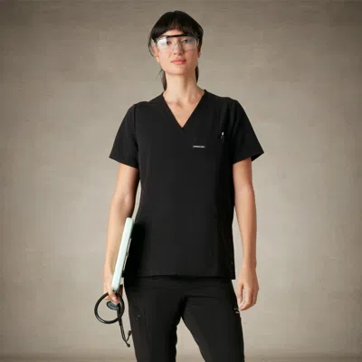 Members Only Siena 5-pocket V-neck Scrub Top In Black