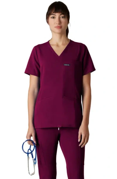 Members Only Siena 5-pocket V-neck Scrub Top In Burgundy