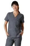 Members Only Siena 5-pocket V-neck Scrub Top In Gray