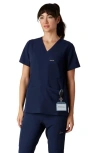 Members Only Siena 5-pocket V-neck Scrub Top In Blue