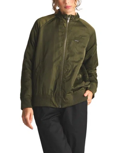 Members Only Women's Washed Satin Boyfriend Jacket In Dark Green