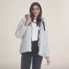 Members Only Women's Faux Rabbit Fur Reversible Bomber Looney Tunes Satin Mashup Print Lining Jacket In Grey