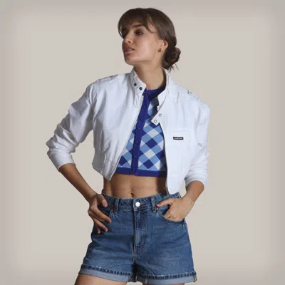 Members Only Women's Mini Cropped Racer Jacket In White
