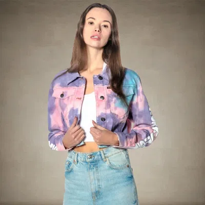 Members Only Women's Rugrats Tie-dye Frayed Crop Denim Jacket In Purple