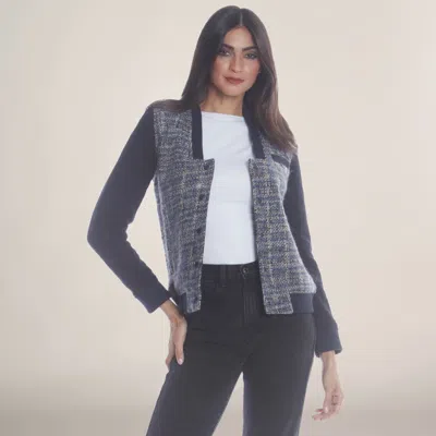 MEMBERS ONLY WOMEN'S UPDATED TWEED VARSITY JACKET WITH CONTRAST SLEEVE
