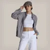 Members Only Women's Windbreaker Oversized Packable Jacket In Grey