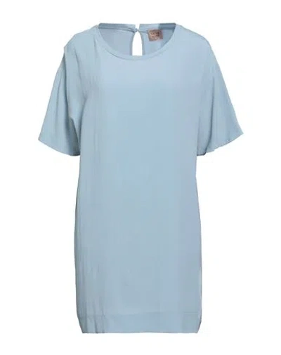 Même Road Woman Short Dress Light Blue Size 2 Chlorofiber, Silk