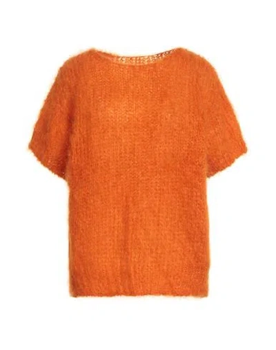 Même Road Woman Sweater Mandarin Size M Superkid Mohair, Wool, Polyester In Orange