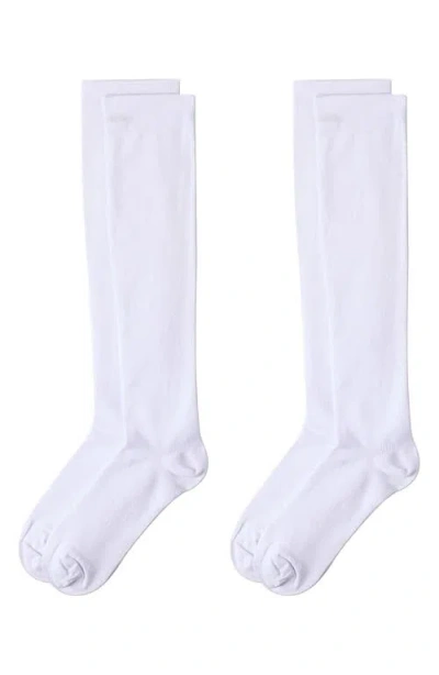 Memoi 2-pack Graduated Compression Cotton Blend Crew Socks In White