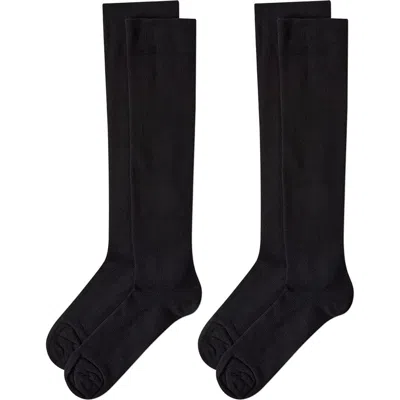 Memoi 2-pack Wellfit Cushioned Cotton Blend Graduated Compression Socks In Black