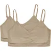 Memoi Kids'  2 Pair Pack Gathered Front Cup Training Bra In Brown