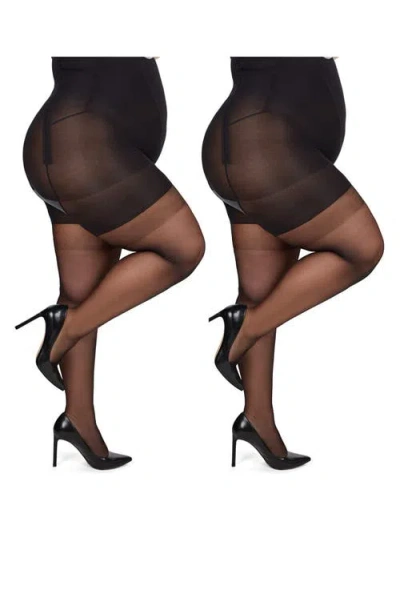 Memoi 2-pack Body Shaper High Waist Tights In Black