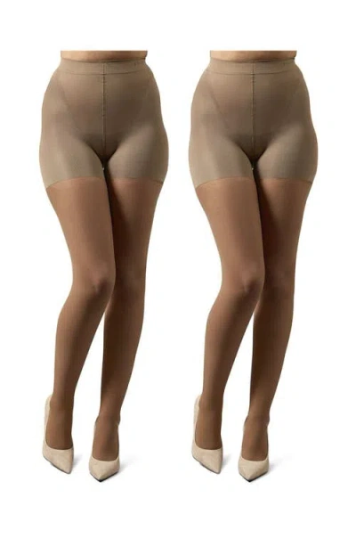 Memoi 2-pack Body Smoother Shaper Tights In Brown