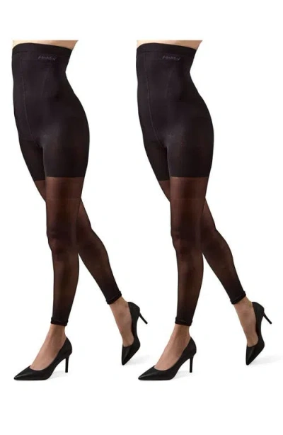 Memoi 2-pack High Waist Super Footless Shaper Tights In Black
