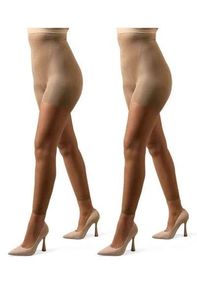 Memoi 2-pack High Waist Super Footless Shaper Tights In Multi