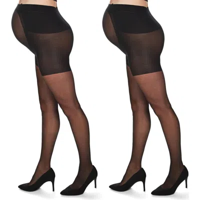 Memoi 2-pack Sheer Maternity Tights In Black