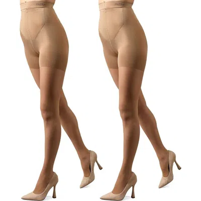 Memoi 2-pack Smoother Tights In Brown