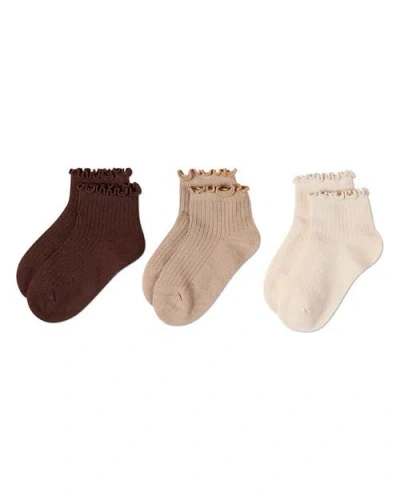 Memoi Kids'  3 Pair Pack Ruffle Mid Cut Socks In Orange