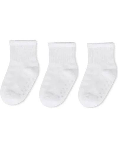 Memoi Babies'  3 Pairs Infant Ribbed Non-skid Ankle Socks In White