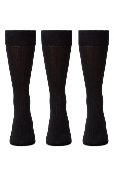 Memoi 3-pack Mercerized Cotton Blend Dress Socks In Black