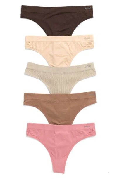 Memoi 5-pack Assorted Seamless Thongs In Blush,brown,ivory,amber,brown