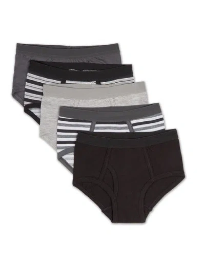 Memoi Kids'  5 Pair Solids & Stripes Cotton Rich Gray Multi Briefs
