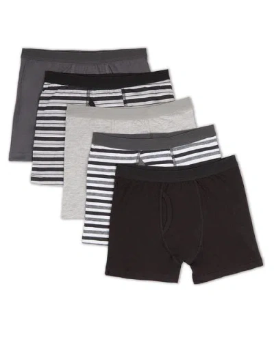 Memoi Kids'  5 Pairs Solids And Stripes Multi Boxer Briefs