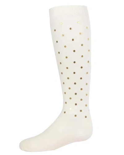 Memoi Kids'  A Speck Of Spots Polka Dot Knee High Socks In White