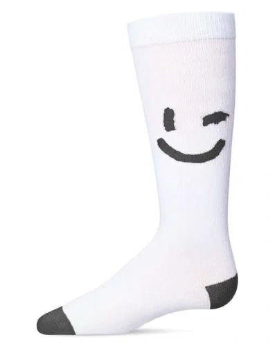 Memoi Kids'  Air Brush Winking Smiley Knee High Sock In White