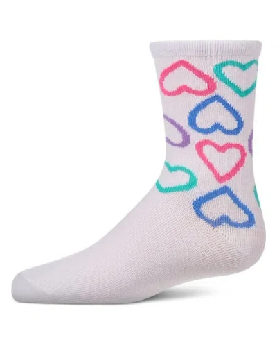 Memoi Kids'  All Over Hearts Novelty Crew Sock In White