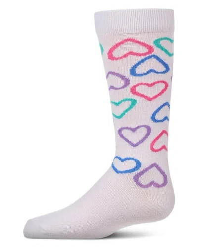 Memoi Kids'  All-over Heart-themed Knee High Sock In White