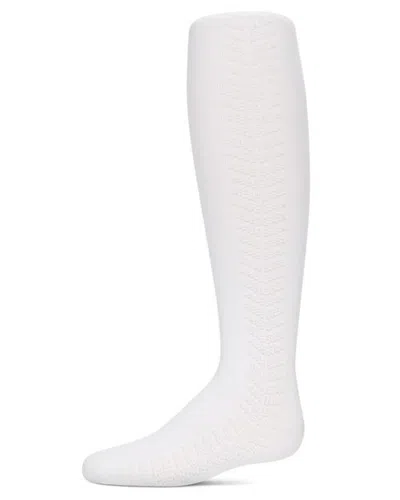 Memoi Kids'  Arrow Flip Stitch Opaque Nylon Tights In White