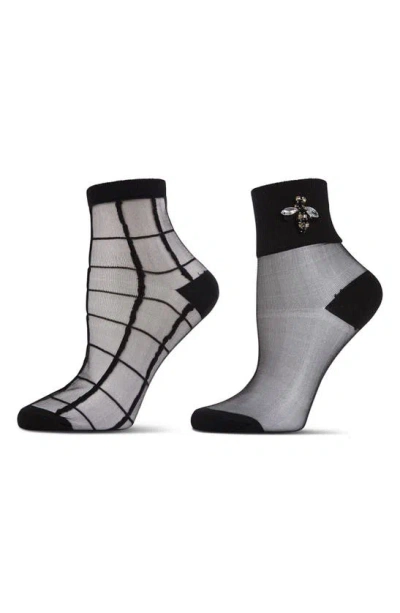 Memoi Assorted 2-pack Ankle Socks In Black-black