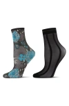 Memoi Assorted 2-pack Ankle Socks In Black-nude