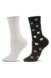 Memoi Assorted 2-pack Crew Socks In Black-ivory