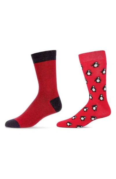 Memoi Assorted 2-pack Crew Socks In Black-red