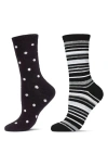 Memoi Assorted 2-pack Crew Socks In Black/black