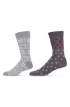 Memoi Assorted 2-pack Crew Socks In Dark Gray Heather