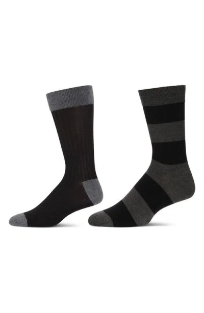Memoi Assorted 2-pack Crew Socks In Gray-black