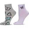 Memoi Assorted 2-pack Decorative Athletic Quarter Socks In Charcoal Gray/lavender